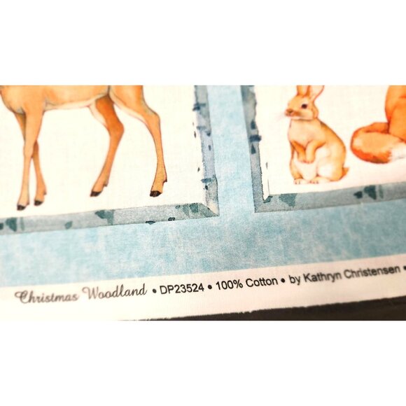 One Snowy Day Christmas Woodland Fabric Panel 24"x43" - Woodland Animals Scene - Picture 15 of 16